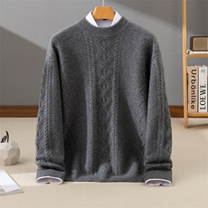 2025年秋季新款百搭男士麻花提花长袖半高领羊绒衫，男装羊绒套衫，牧群羊绒