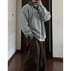 慵懒风V领连帽细节拼接华棉连帽卫衣男春秋季休闲帽衫外套W110，男装卫衣，星座1116A（原606A-3）