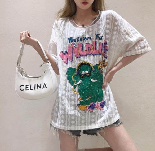 彩色烫钻新面料短袖，其它，雪莉雷拉