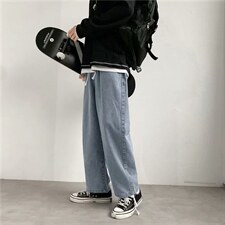 港风抽绳纯色直筒牛仔裤男潮流百搭宽松休闲裤帅气长裤291-p33，男装牛仔裤，星座1008-2