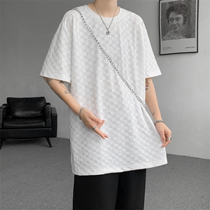 8XL-M 特大码短袖男夏季港风棋盘格子T恤冰丝半截五分袖DX323P35图片