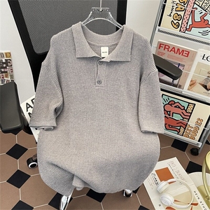 HY0282-P48针织翻领polo衫高级感短袖T恤韩版宽松慵懒ins半袖图片