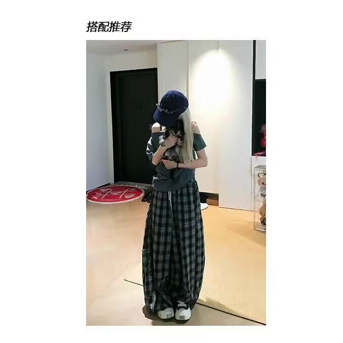 A8048-P46慵懒风格子裤女夏季2025新款小个子高腰格纹阔腿裤,男装休闲裤,电商B323A