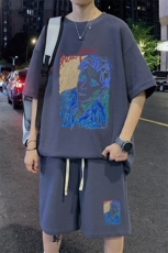 ！2024夏季新款潮牌华夫格短袖套装学生半袖一套HTZ20P50，男装T恤，电商B220
