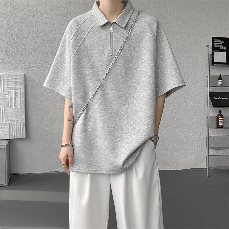 8XL-M半拉链t恤短袖POLO衫男款夏季美式翻领宽松大码半袖DT008P45,男装T恤,电商B312