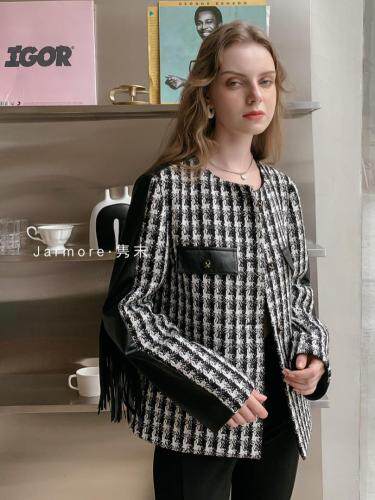 隽末2021秋季新款小香风拼接皮。AB面后背流苏炸街S，其它，Jarmore隽末