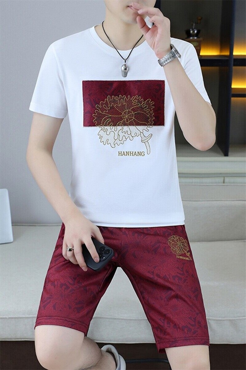 25361-P65夏季休闲T恤短裤男两件套欧货潮牌修身圆领短袖T恤套装,男装休闲套装,电商D310B-1
