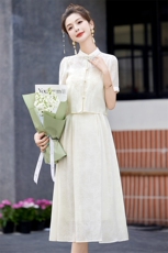 新中式国风吊带裙套装女2024夏季新款高级感收腰显瘦连衣裙两件套，女装套装/套裙，时尚俏佳人