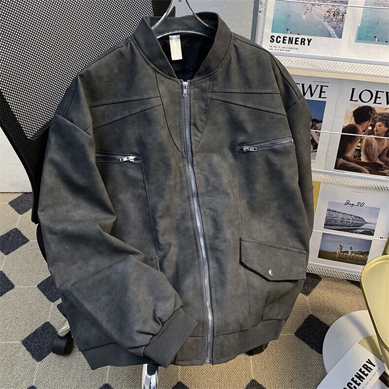 皮衣夹克男士韩版潮流高街百搭拉链2025春季新款ins外套W6067-P80，男装夹克，星座412-2