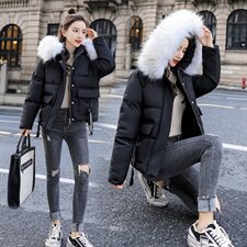 2020冬季新款简约大毛领小雏菊时尚棉衣，女装棉衣/棉服，艾尚靓装