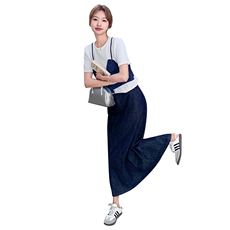 盐甜系穿搭白色假两件t恤套装女夏新款时尚洋气牛仔阔腿裤两件套，女装套装/套裙，1C151