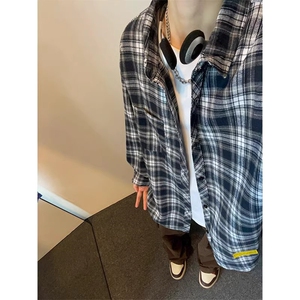 1014-1-WF02-P38-美式复古格子衬衫男秋季潮牌vibe高街长袖衬衣图片