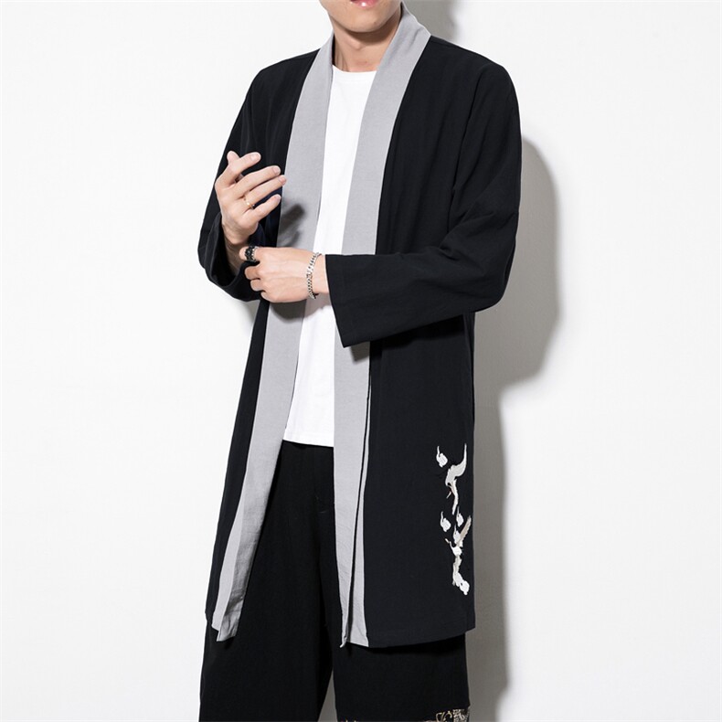 风唐装复古刺绣开衫外套中式中长款汉服披风男风衣 JK617 P85图片