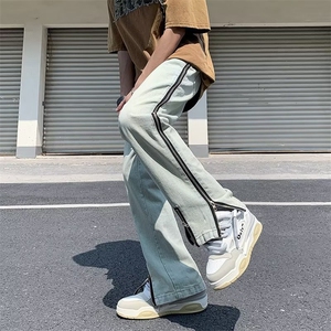 拉链水洗牛仔裤男小众设计感高街美式裤子港风直筒裤拖地长裤图片