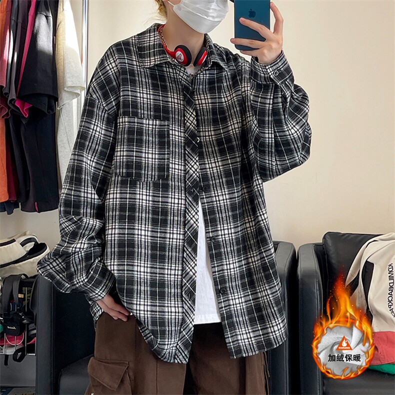 韩版潮流复古格子大码翻领男女长袖衬衫C2196-特P28/CJ9736-特P40,男装衬衫,电商A007