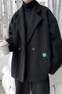 N6138/P85秋冬款西服双排扣毛呢大衣男宽松大码呢料夹克外套呢子图片