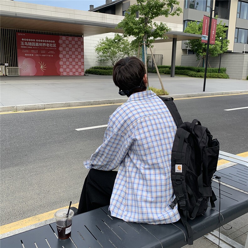 B413-1-DX882秋季新款格子衬衫男女潮流休闲百搭宽松复古长袖衬衣,男装衬衫,电商B413-1