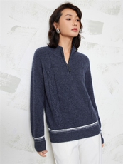 2025年秋季新款半拉链扭花，女装针织衫/毛衣，邦太羊绒