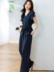 休闲气质阔腿裤套装女2025新款减龄搭配一整套夏装高端名媛两件套，女装套装/套裙，韩蔻秀