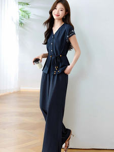 休闲气质阔腿裤套装女2025新款减龄搭配一整套夏装高端名媛两件套图片