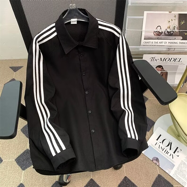 三条杠长袖衬衫女男款春季宽松学院风百搭休闲衬衣外套LS112P36，男装衬衫，星座1013-5