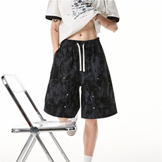 抖音品质夏季新款扎染灯芯绒宽松休闲短裤B315-K25529-特p25控48，男装牛仔裤，电商B315