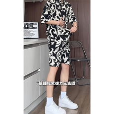 短袖衬衫男+短裤男套装男100%聚酯纤维M-5XL大码TZ78701P50控98，男装休闲套装，星座226-1