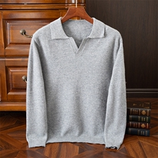 2025年秋季长袖青春流行套头T恤领，男装羊毛衫，圣强羊绒