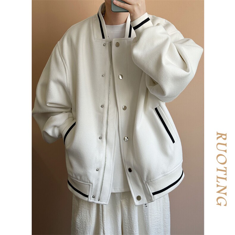 现货-春季呢子棒球服潮牌宽松时尚外套休闲呢子夹克-AJ23058-P115，男装夹克，电商A351