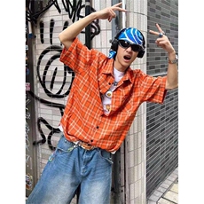 格子衬衫短袖男夏季情侣休闲衬衣美式cleanfit半袖WLCS2044-P38，男装T恤，星座1008
