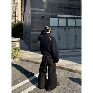 美式复古半高领拉链卫衣男女春秋季宽松廓形休闲vintage外套ins