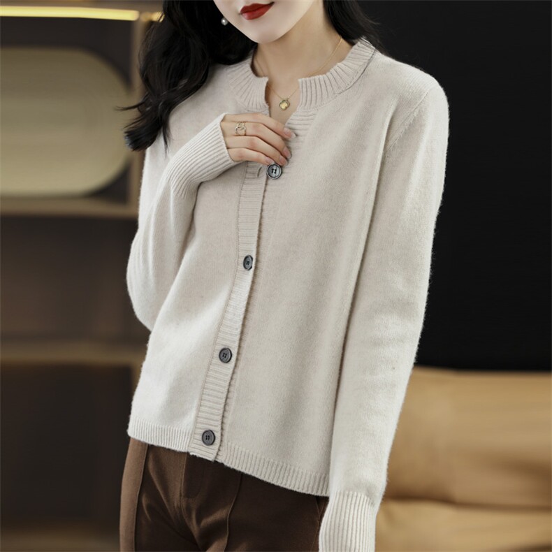 时尚百搭羊毛开衫女七针四扣简约通勤外套高品质保暖针织衫，女装羊毛衫，洁纯羊绒