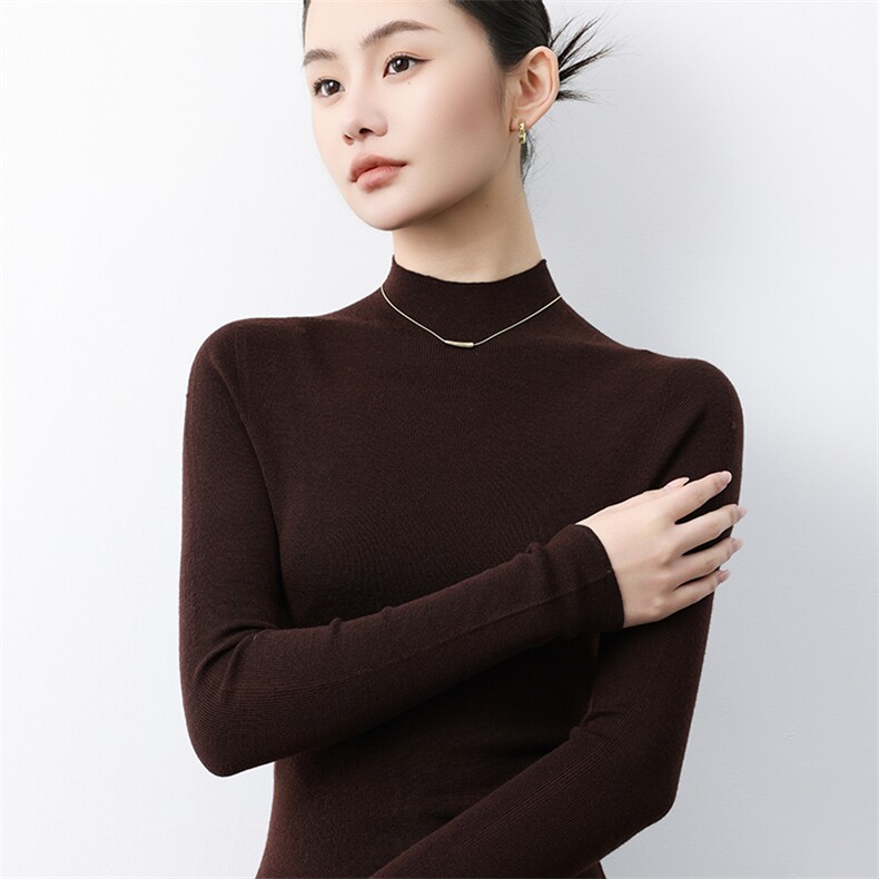 2025年春季套头长袖半高圆领纯色针织衫,女装羊毛衫,蚂蚁派对工厂直营店