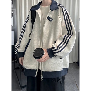 抖音得物品质秋冬美式高街重磅结构拼接织带翻领卫衣夹克外套W113图片