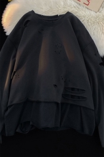 2025秋季毛毯男女复古分层破洞假两件长袖卫衣外套M-5XWY19/P75，女装短外套，星座608A