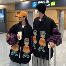 EQ82情侣装外套发泡印花呢料棒球服夹克男2024新款秋冬季P118，男装夹克，电商C306-1