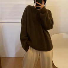 圆领毛衣女宽松慵懒风秋冬百搭韩版针织打底衫上衣，女装羊毛衫，思途羊绒