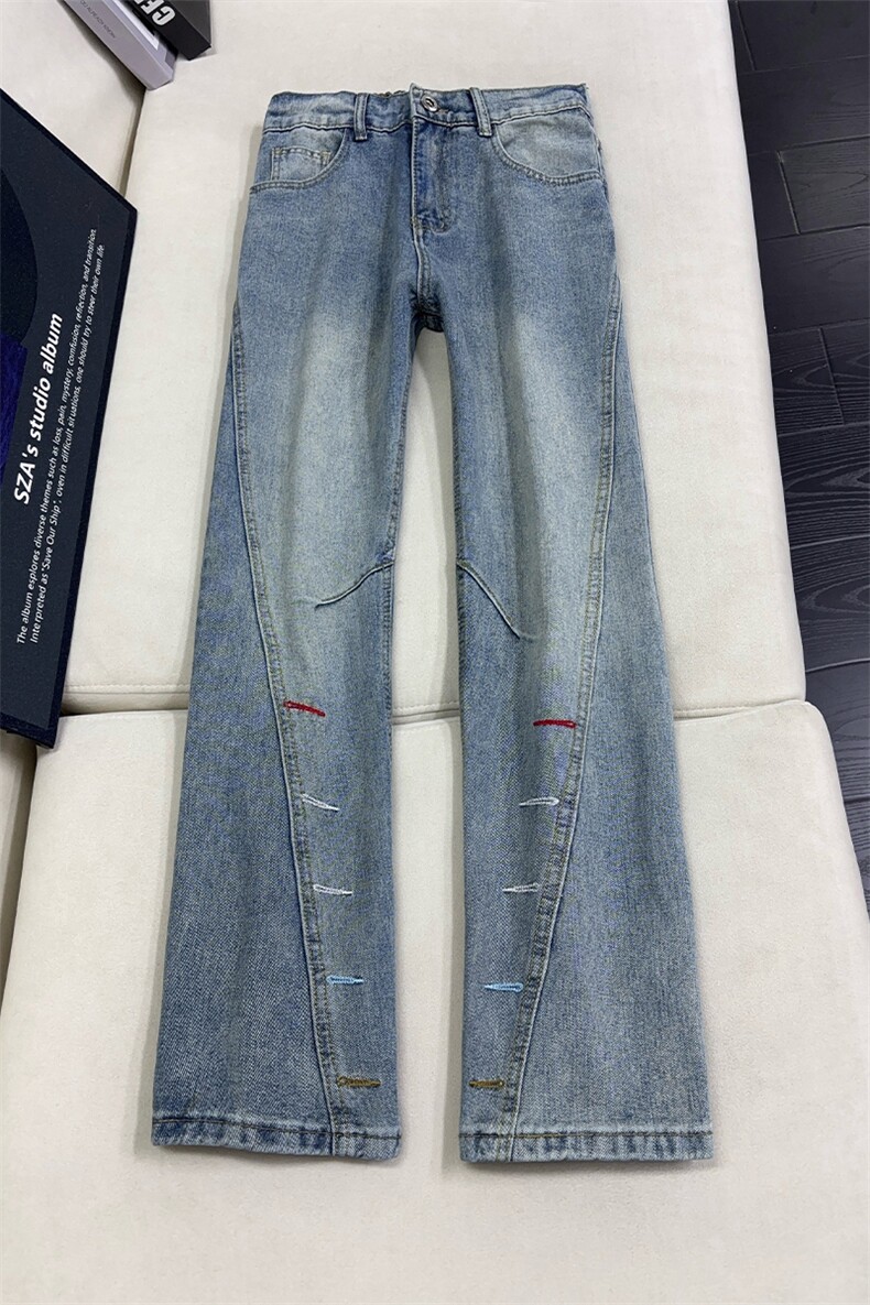 B221美式ins高街暗黑个性扣眼修身微喇牛仔裤LK26655-特P46控78,男装牛仔裤,电商B221