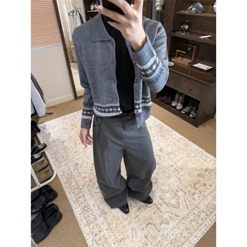 MMY416CC-特P60费尔岛针织开衫毛衣男女早秋提花polo上衣,男装针织衫/毛衣,星座1007（原301D）