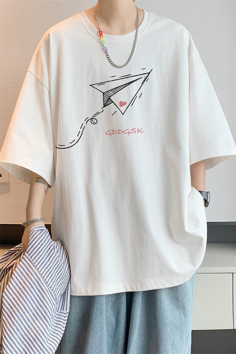 已注册/夏季内景手绘飞机宽松短袖T恤男潮休闲打底衫DT00592/P25,男装T恤,电商B316