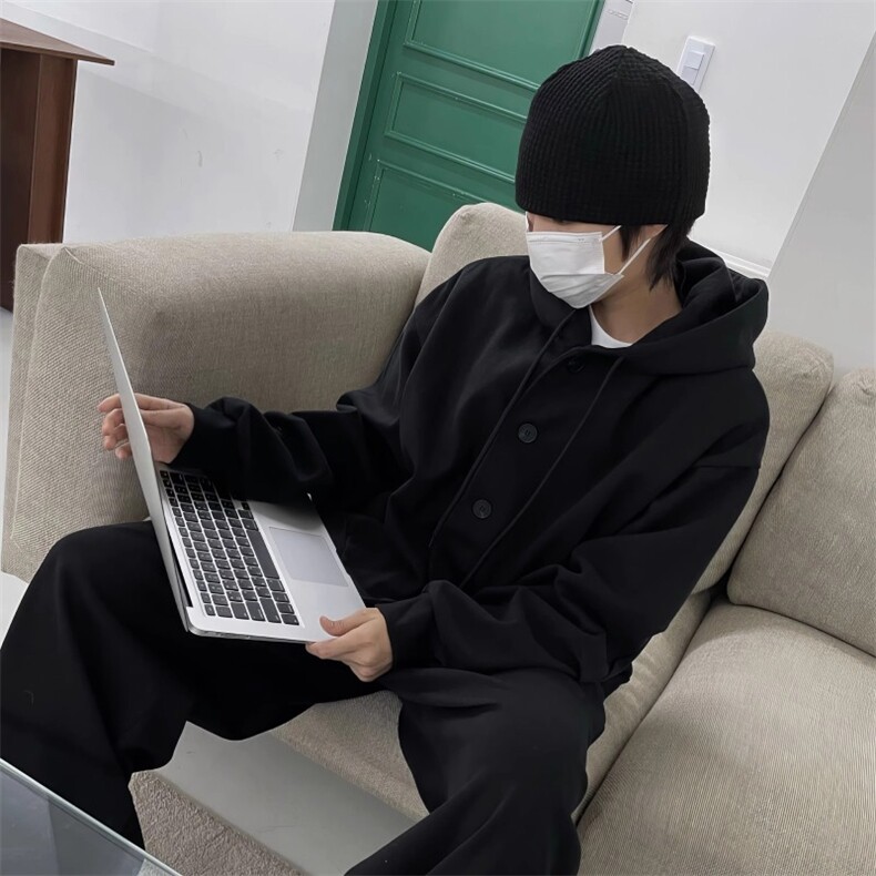 套装灰色连帽衫外套男排扣开衫卫衣cleanfit小众上衣W6804-P88，男装休闲套装，星座412-3