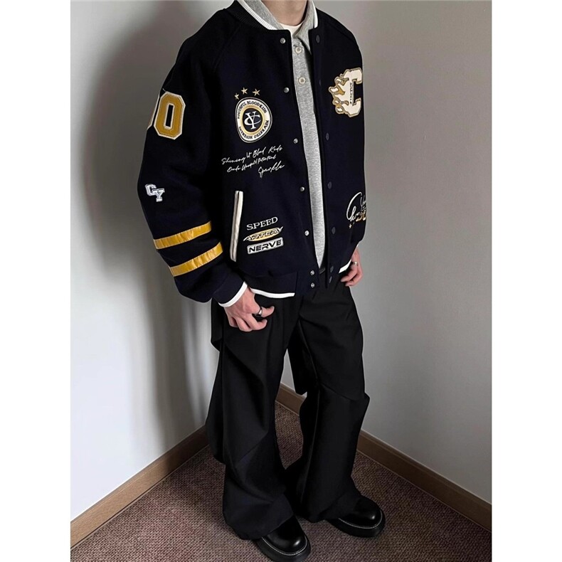 加厚夹棉美式复古贴布刺绣拼接棒球服JK2506，女装职业装，星座516A