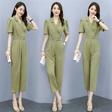 2022夏季新款简约气质西装翻领腰部双排扣装饰休闲连体裤，女装连体裤，艾尚靓装