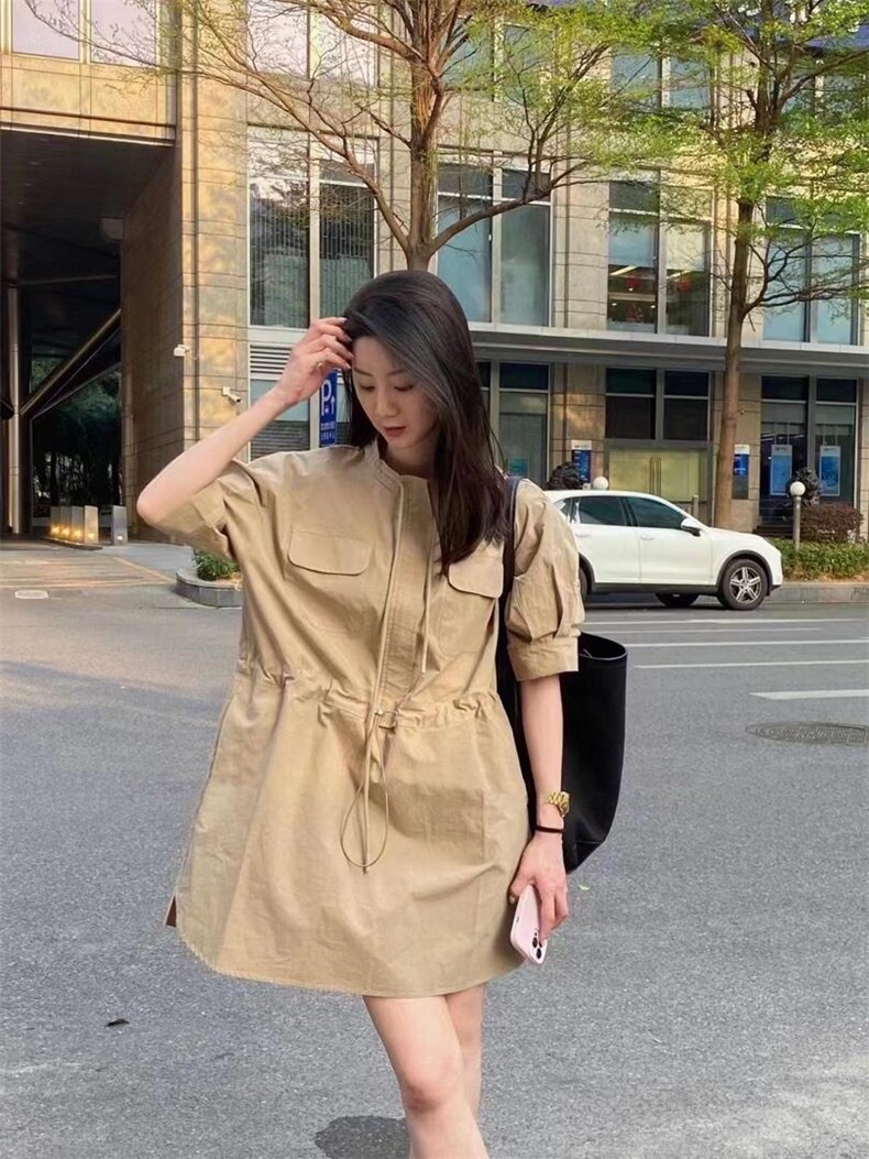 欧洲站气质腰抽绳设计收腰显瘦连衣裙,女装连衣裙,L·H·X