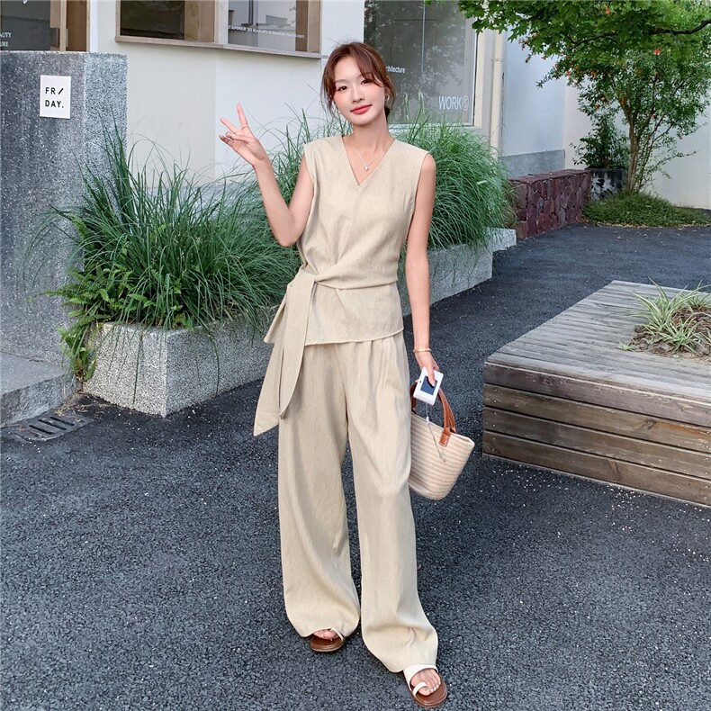时尚慵懒风极简风裤子上衣时尚套装套装背心减龄无袖,女装套装/套裙,2C135