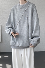 WY10152-特P45控78小众撞色拼接破缝假两件大码男大码情侣卫衣，男装卫衣，电商A059