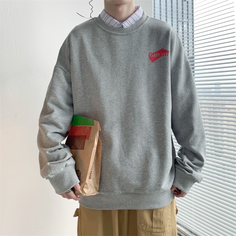 港风秋季新款印花卫衣男圆领宽松百搭休闲外套WY01/P50，男装卫衣，电商D202