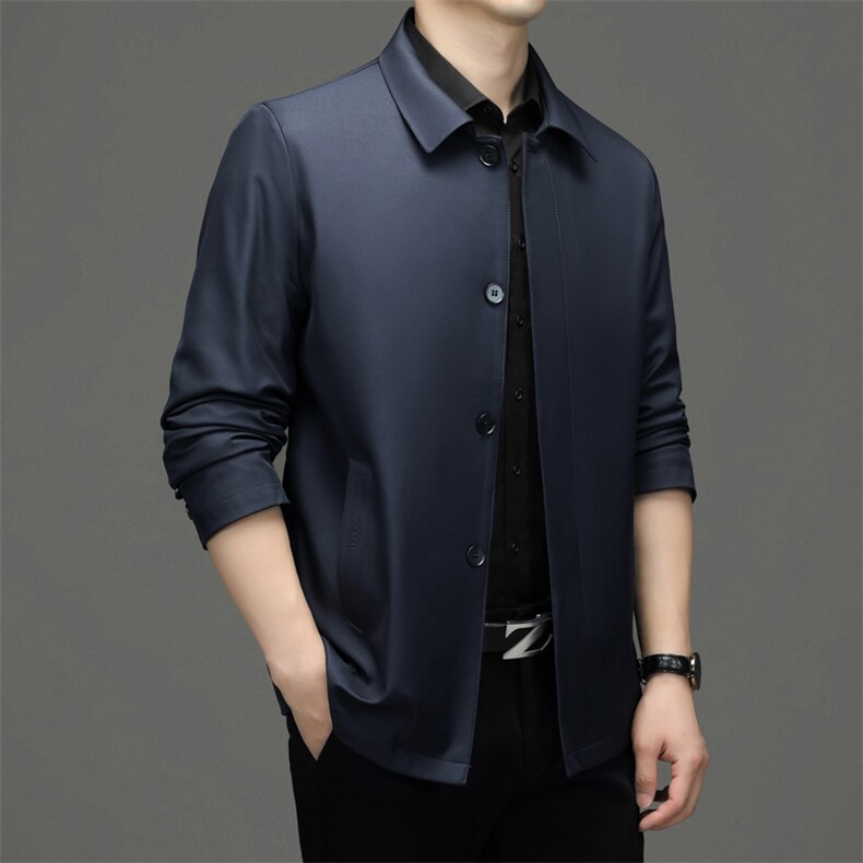 2023年新款夹克外套男中长款上衣中年男士商务休闲爸爸装衣服纯色,男装夹克,电商B212（原钱塘6029）