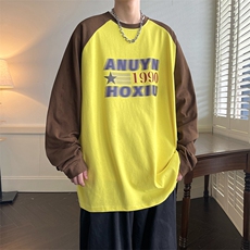 t恤男韩版潮流拼色字母印花帅2024春秋新款ins宽松卫衣W4527-P39，男装卫衣，星座412