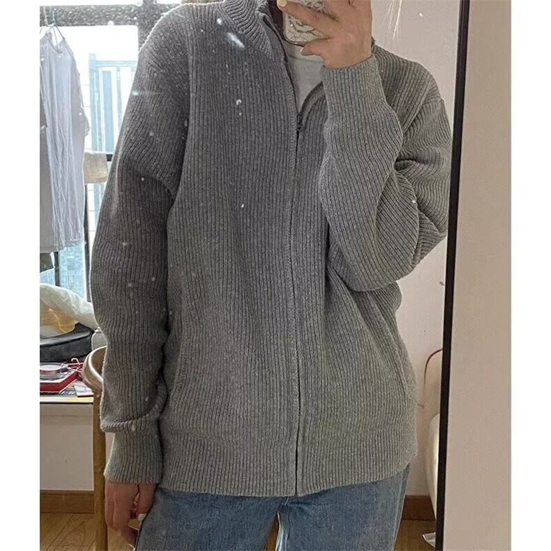 M028-P53秋冬外套简约毛衣开衫男圆领拉链纯色保暖针织衫青年,男装针织衫/毛衣,电商B323A